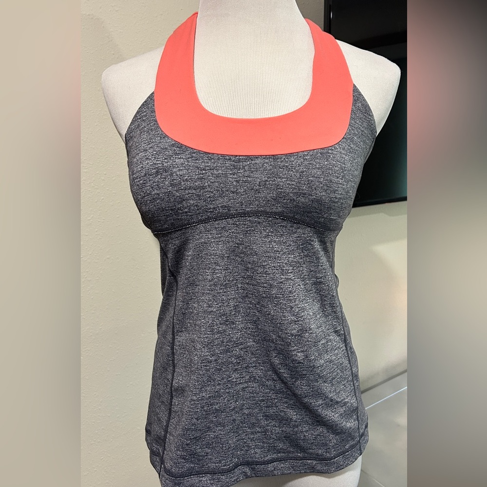 LuluLemon Coral and Heather Gray Scoop Neck Tank